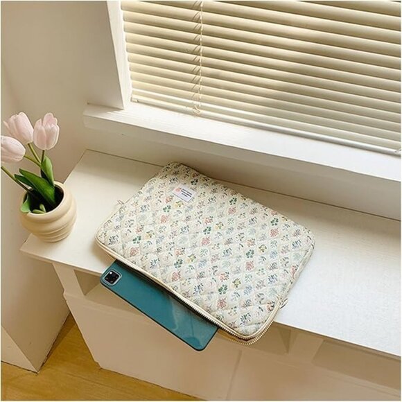 Floral Quilted iPad Case 11" Soft Zipper Tablet Sleeve Cosmetic Bag Multipurpose - Picture 10 of 10